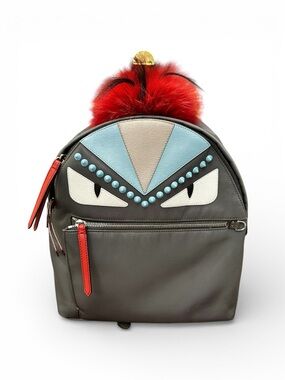 Fendi Bag Bugs Monster Eyes Mohawk Fur Nylon Backpack – Karl Lagerfeld Era (C1)